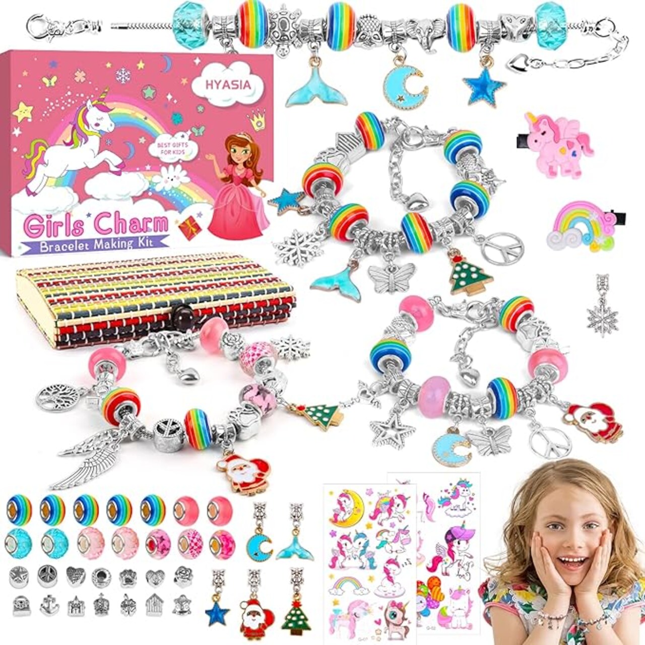 Making Kit - Kids Toys Arts Crafts for Kids Age 6 7 8 9 10+ Year Old, Charm Bracelet Making Supplies Beads, Girl Birthday Party Game Children Christmas Stocking